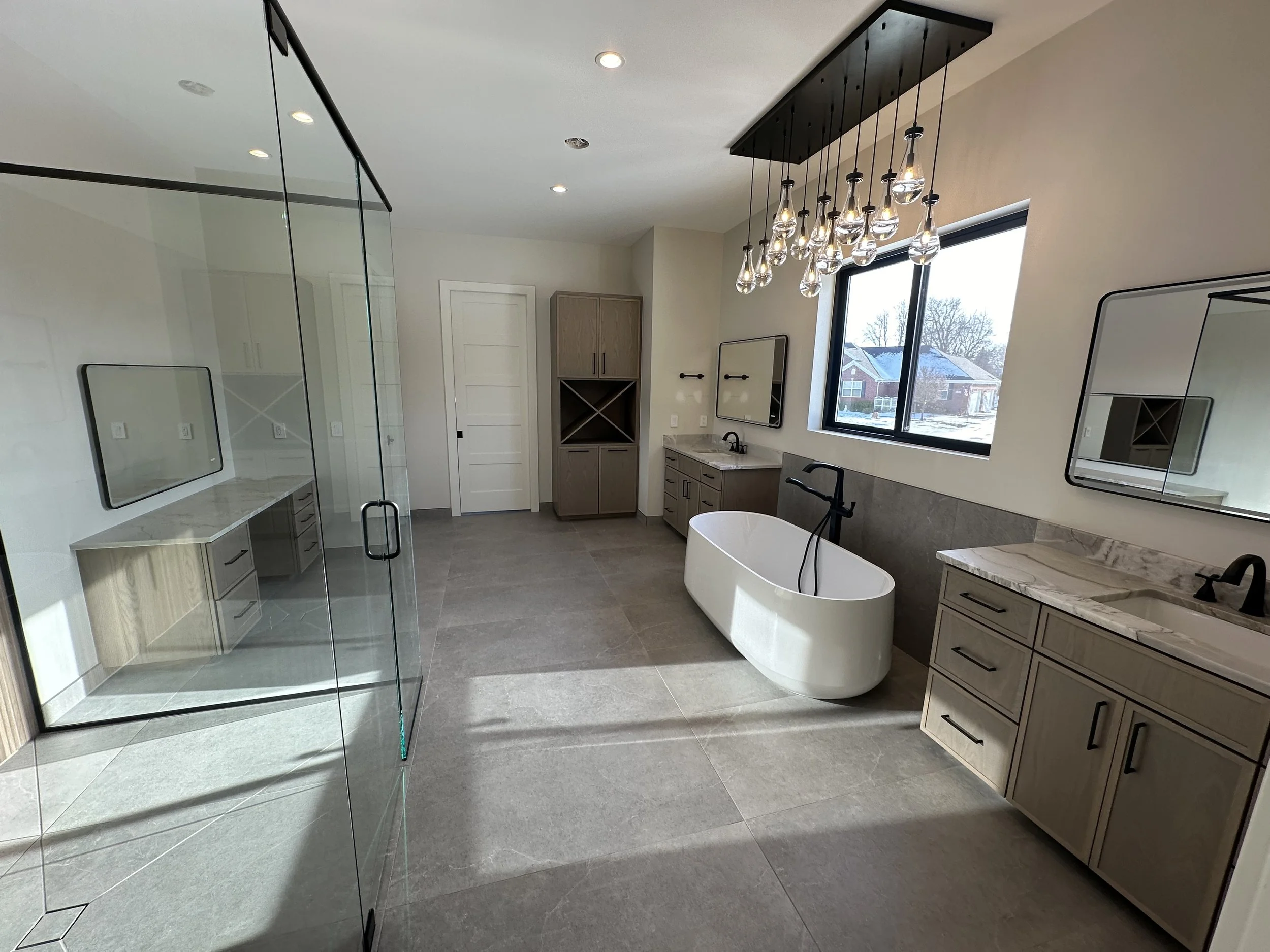 a full view shot showcasing makeup vanity and additional storage