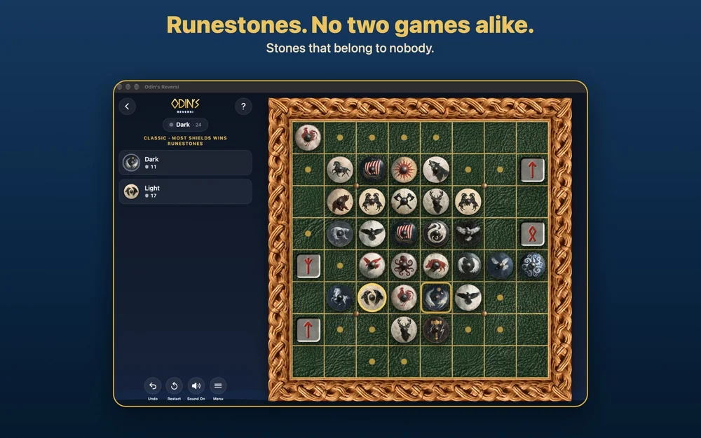 Mac screenshot: Runestones. No two games alike. Stones that belong to nobody.