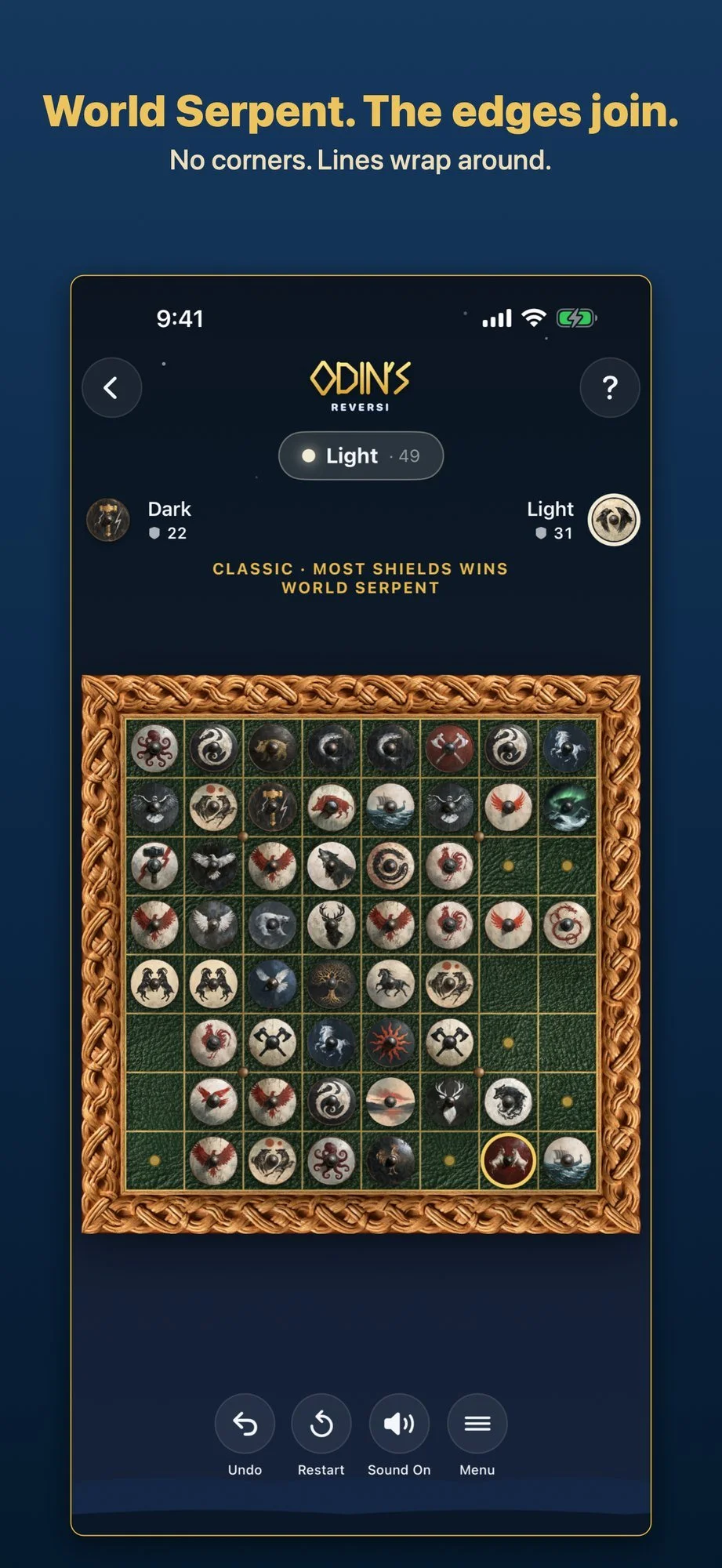 iPhone screenshot: World Serpent. The edges join. No corners. Lines wrap around.