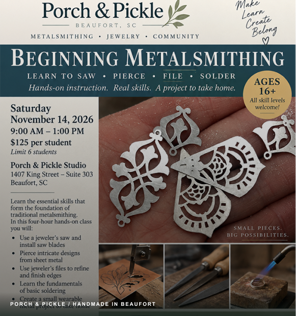 Beginning Metalsmithing workshop flyer