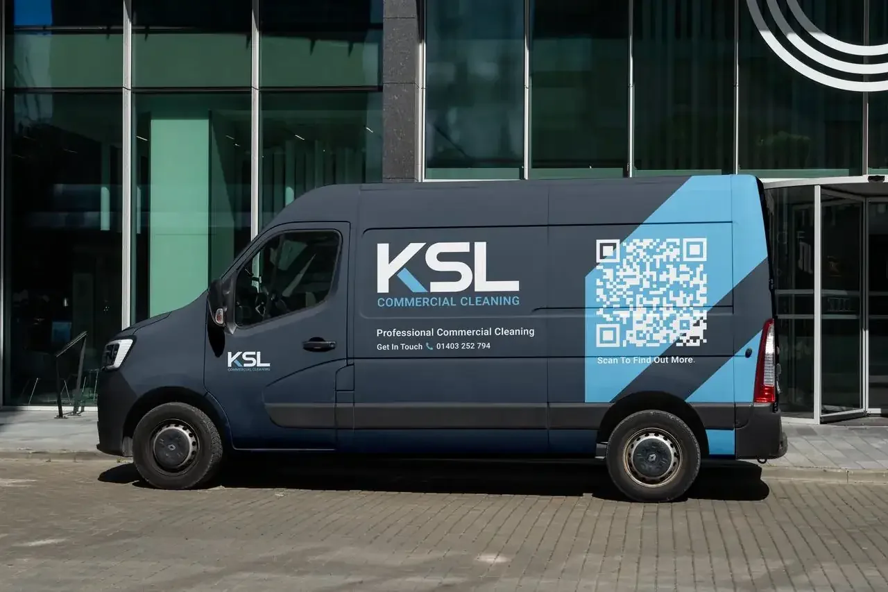 KSL Commercial Cleaning liveried van outside a commercial building
