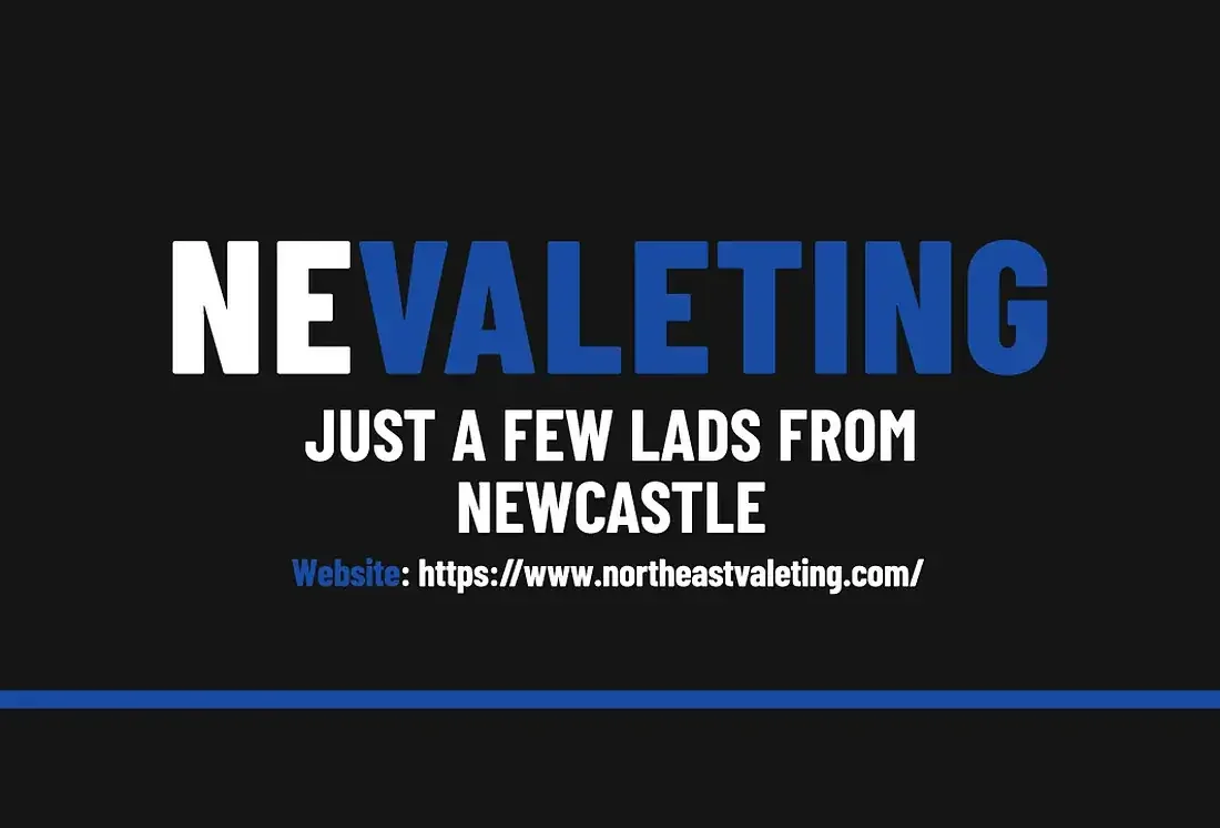 NE Valeting business card front: wordmark, strapline and website address on black