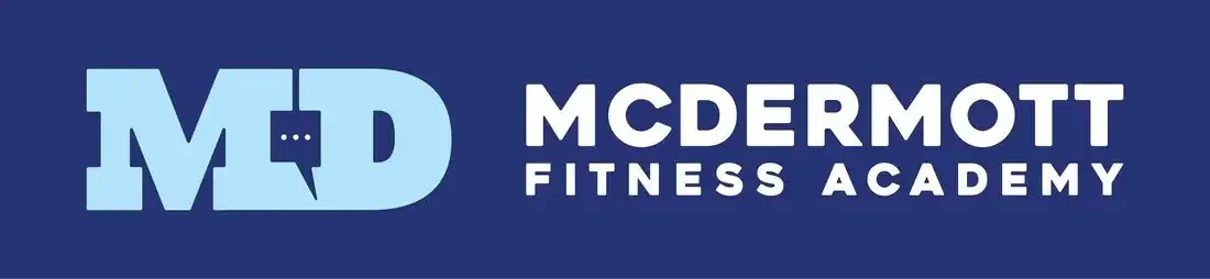 McDermott Fitness Academy primary logo, navy and sky blue