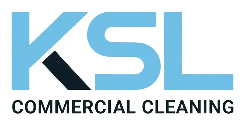 KSL logo variation: sky blue letters with a navy stroke, on white