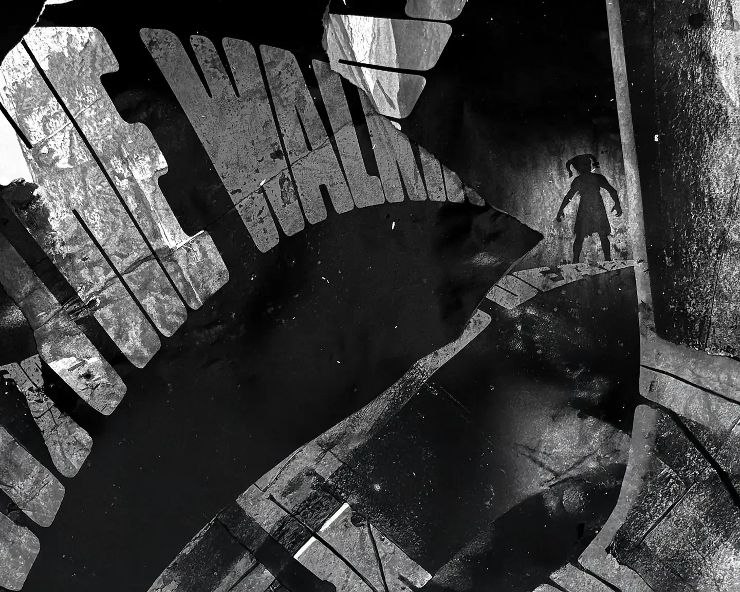 The finished Nowt Special poster: torn paper letterforms over a dark ground, with a small figure at the right