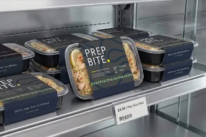 PrepBite Lemon Garlic Shrimp Pasta on a chilled supermarket shelf