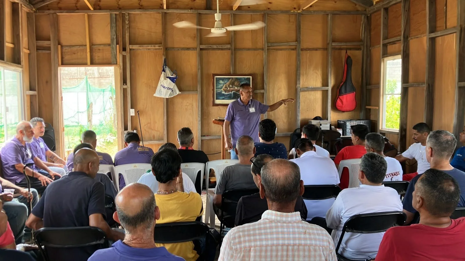 Teaching session in an unfinished Sinaloa meeting room