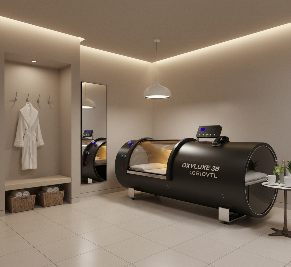 OXYLUXE 36 hyperbaric chamber in luxury spa setting