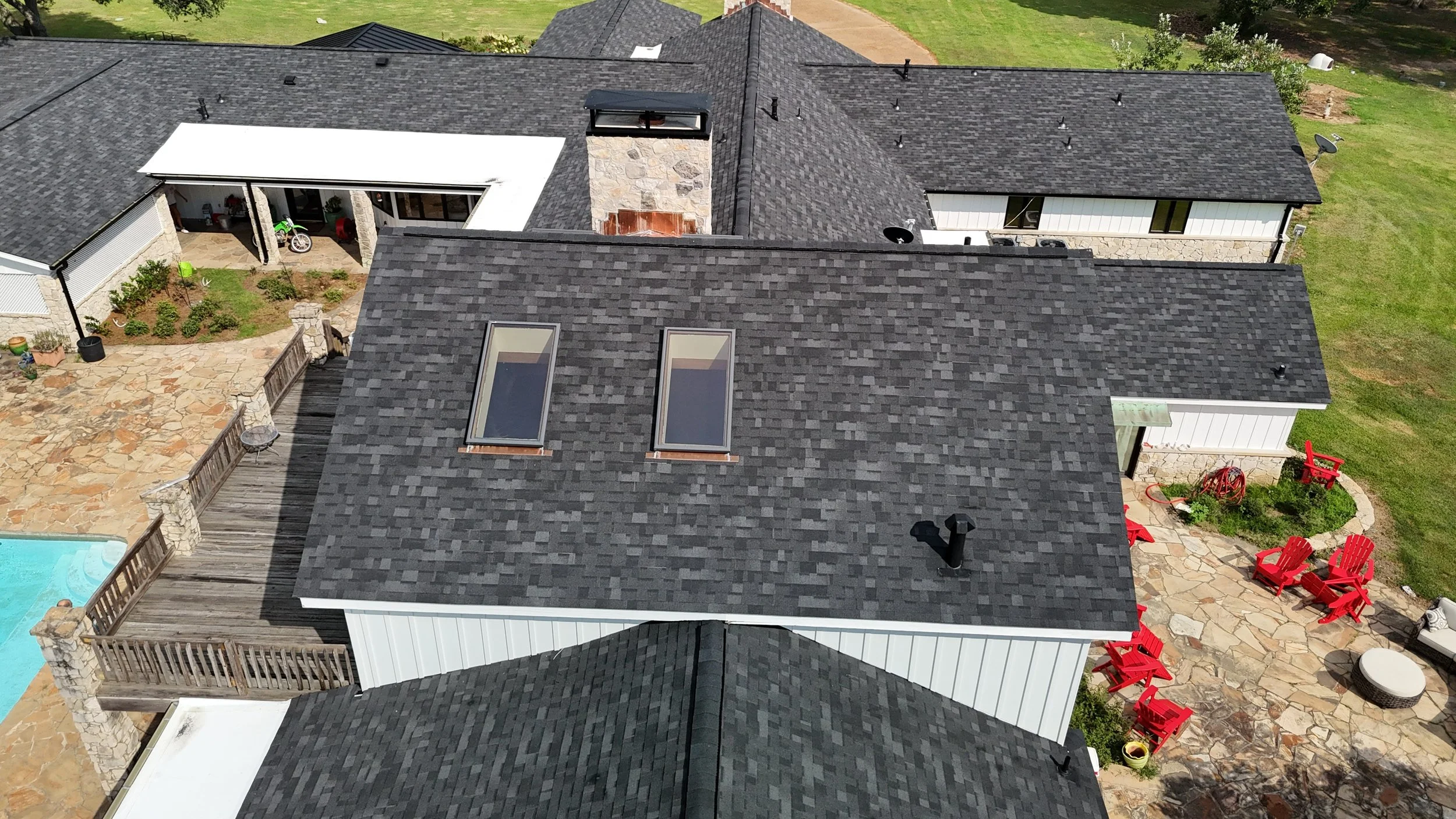 Lakeside completed roof aerial view Mississippi by Resto Construction