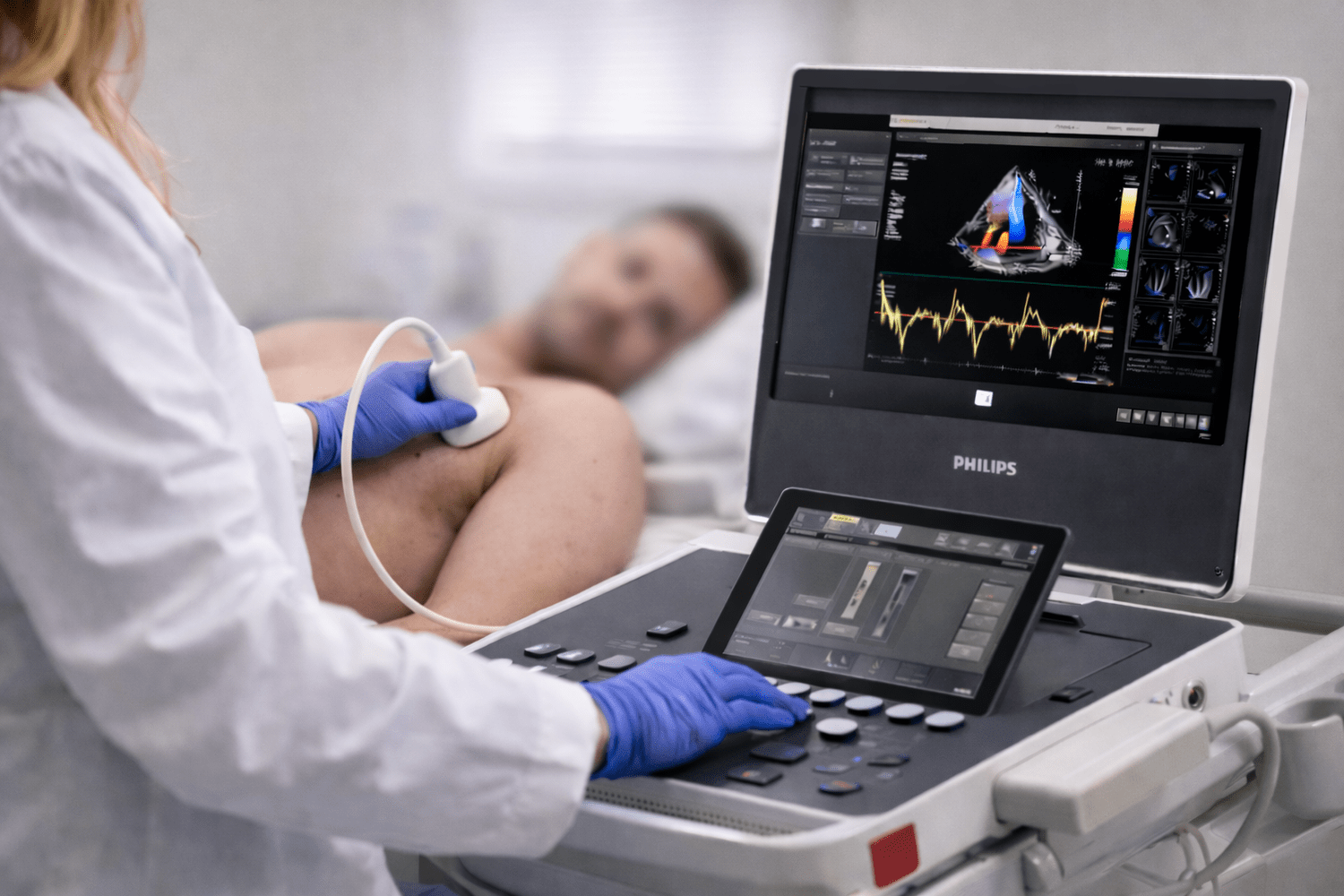Sonographer performing cardiac ultrasound