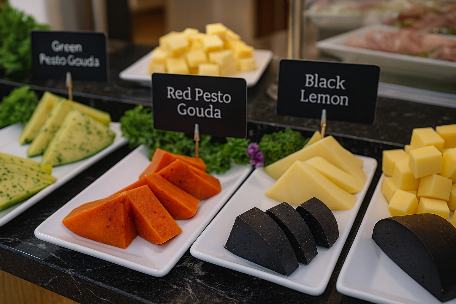 Cheese buffet layout with clear sections
