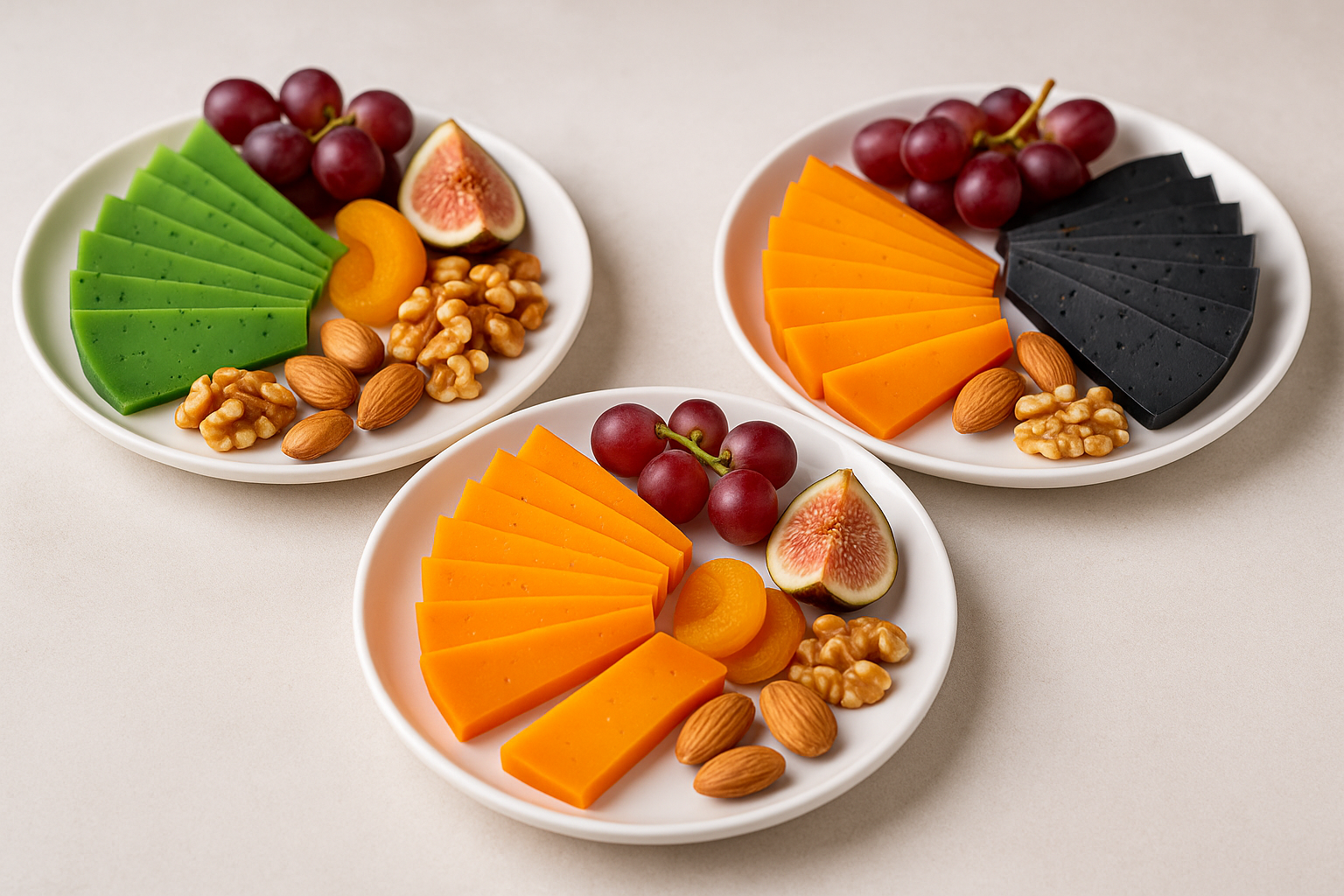 Inflight cheese tray layout with pre-portioned cheeses