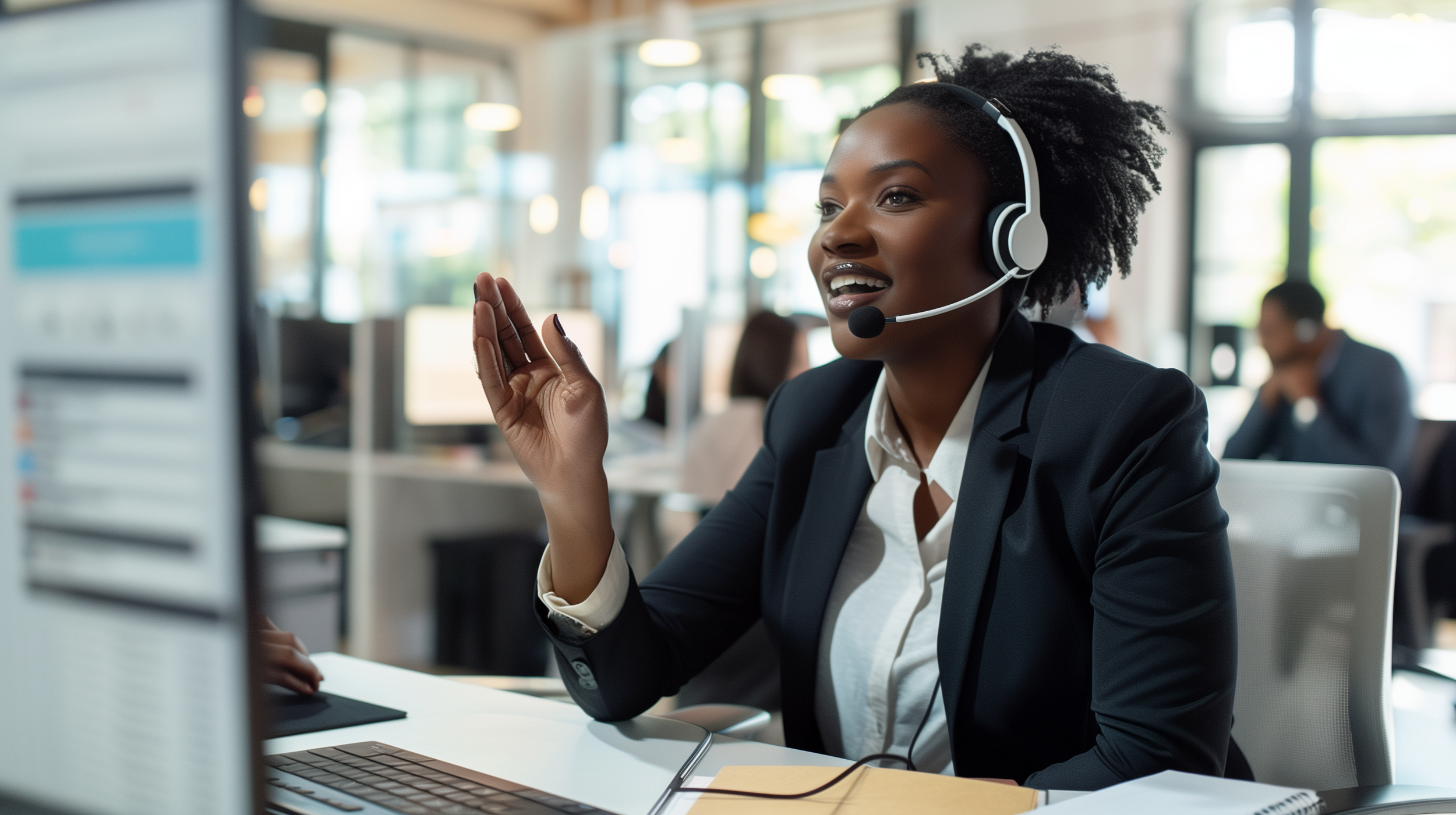 Recruiter on a call in a modern open-plan office