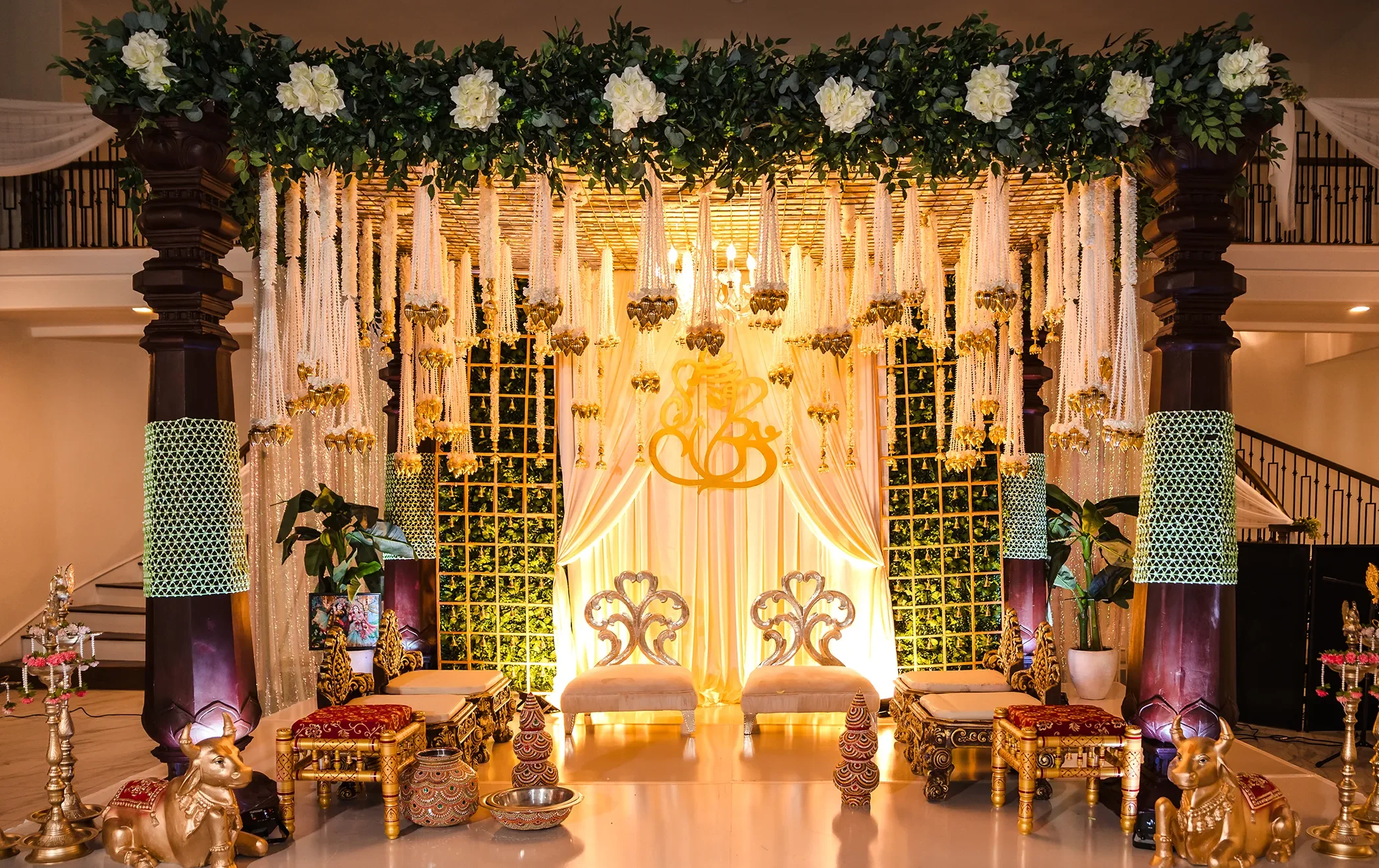 Editorial wedding portrait featuring Prajwal and Shriya amid their celebration
