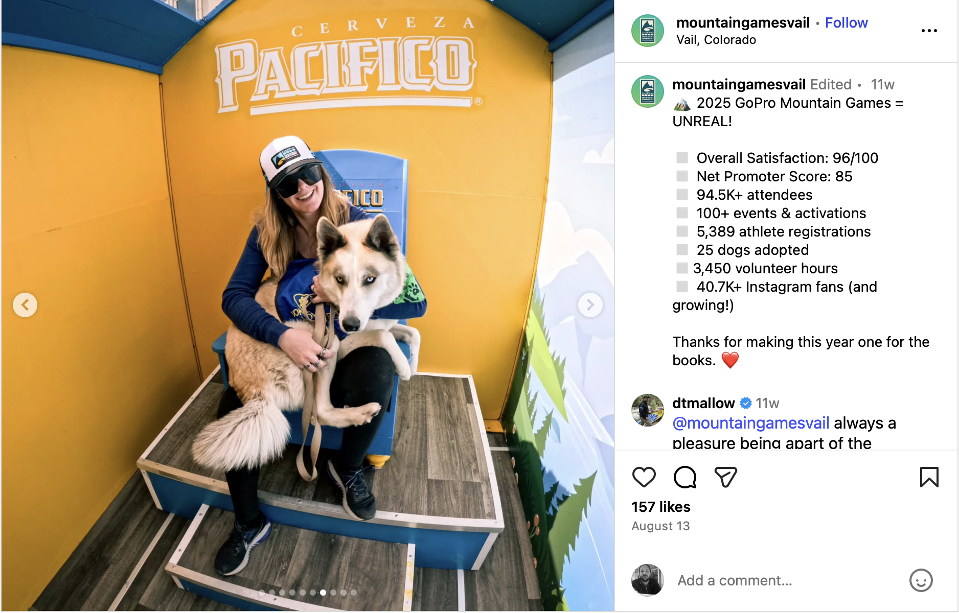 Instagram recap post with attendance and satisfaction stats from the GoPro Mountain Games