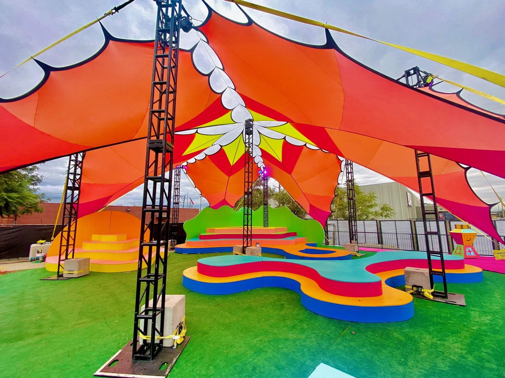 The Living Room installed under its canopy ahead of the festival