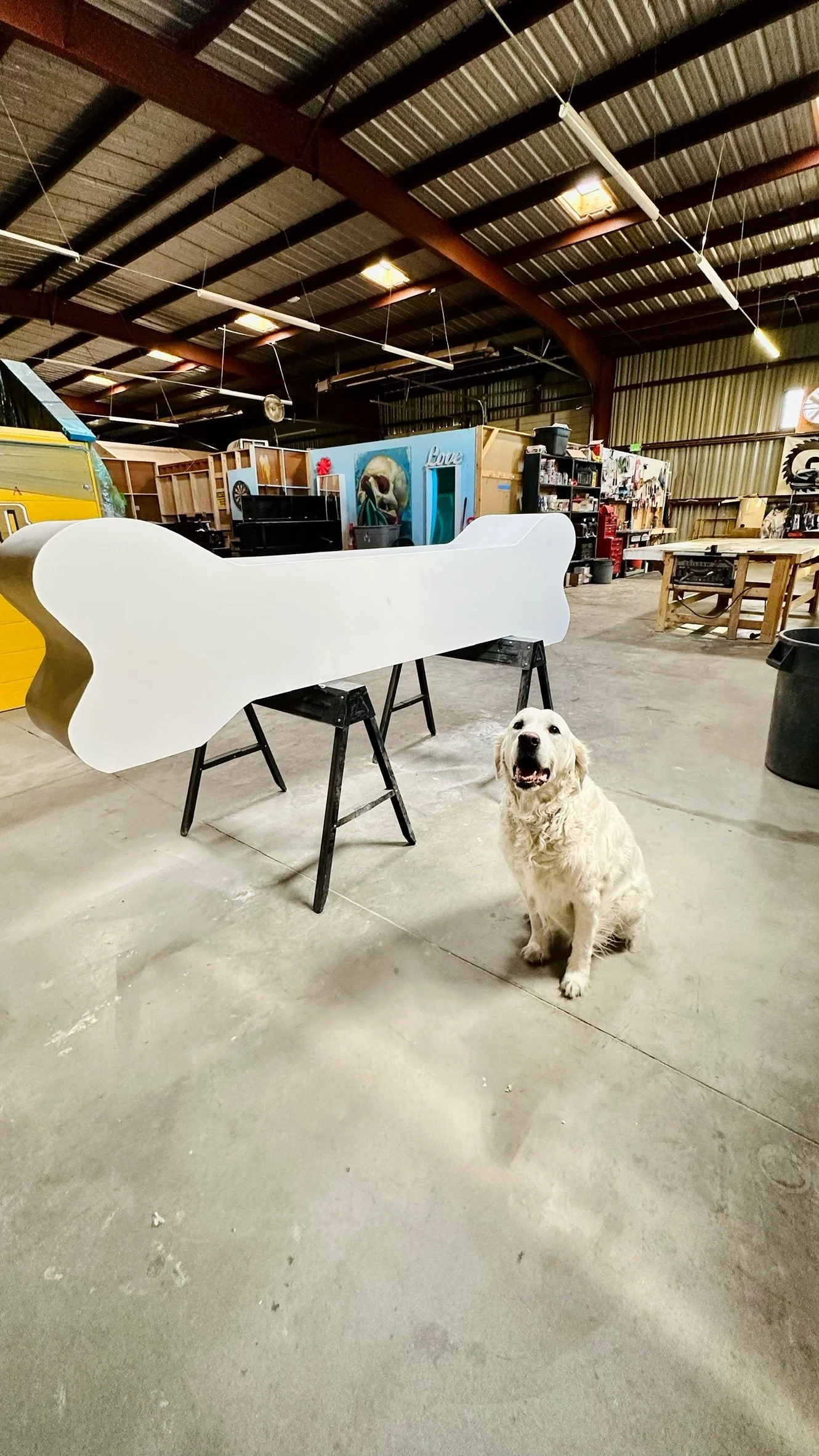 The dog bone build under construction, in the shop
