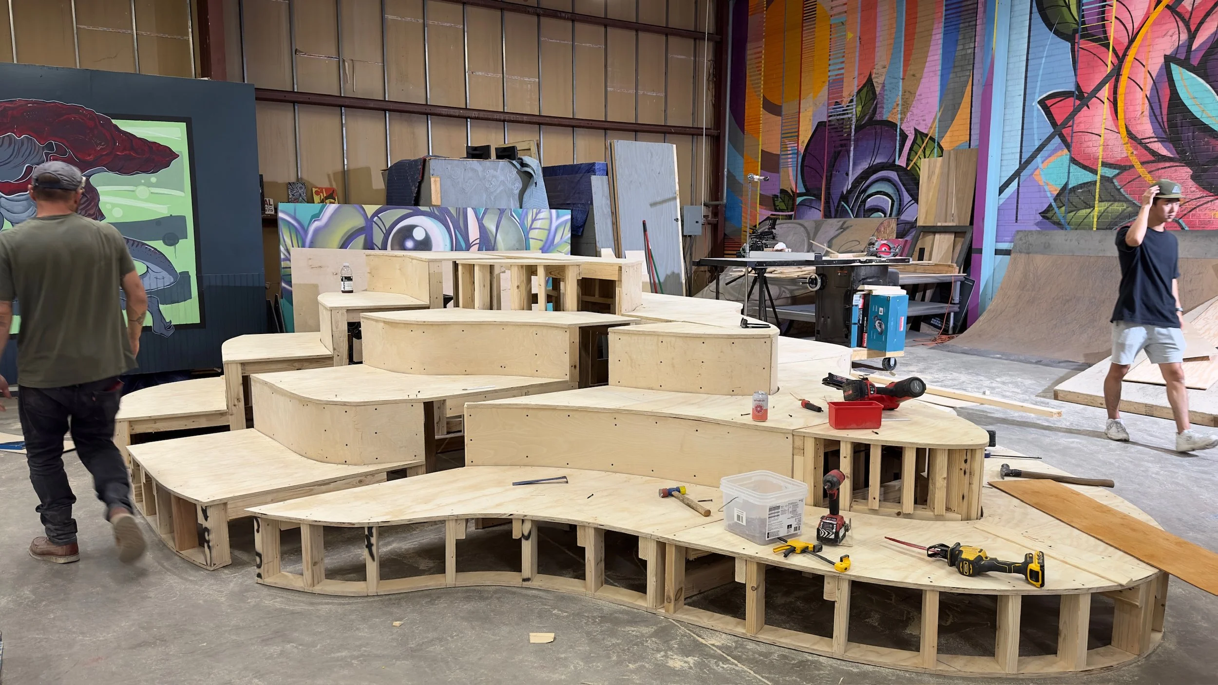 The Living Room structure fully built in the Denver fabrication studio