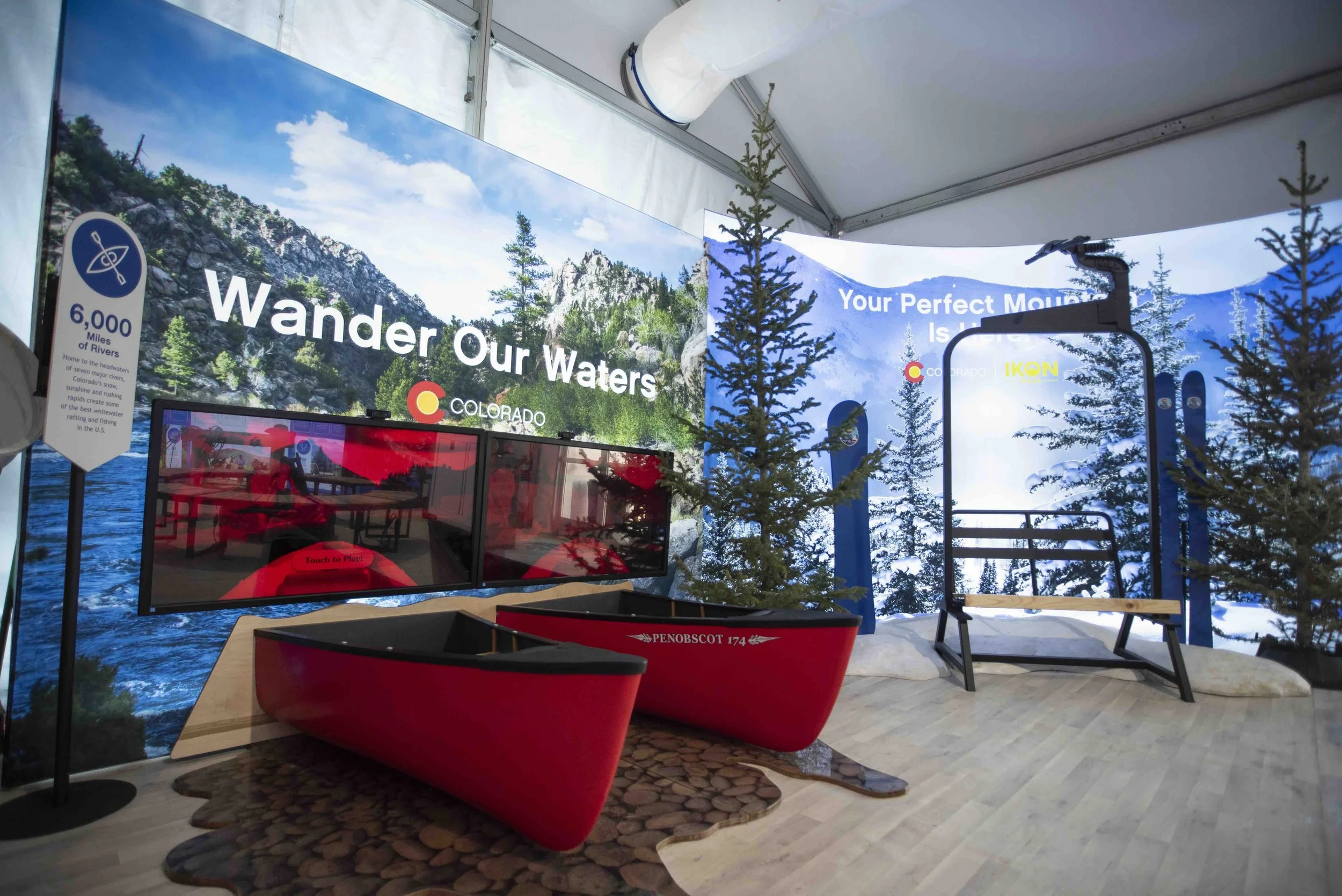Digital canoe experience and ski lift photo op