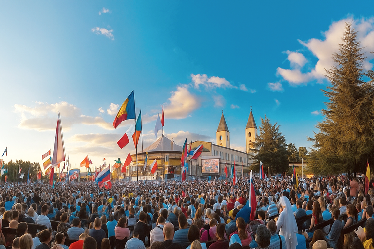 Young pilgrims with flags at Mladifest