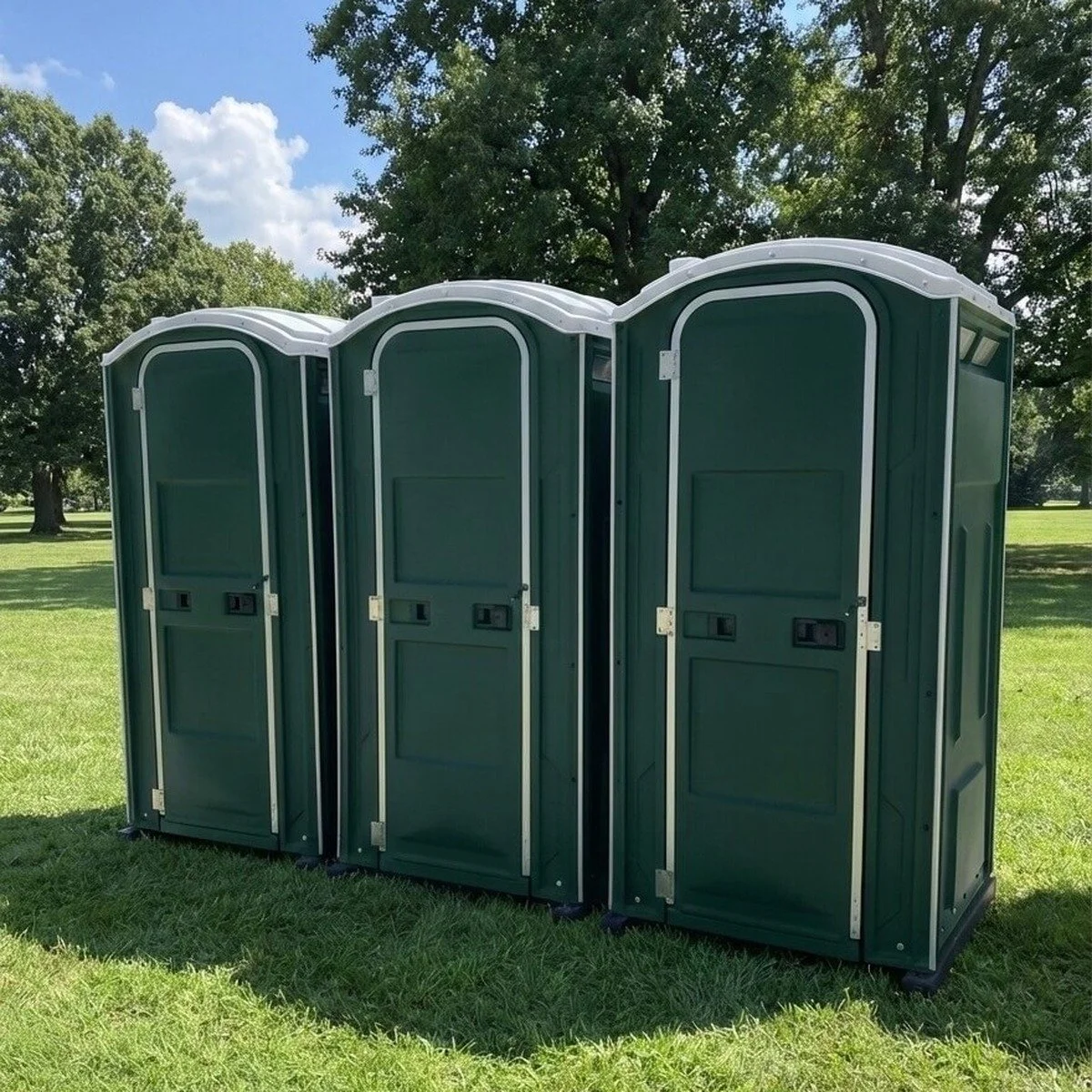 Portable toilets located along an accessible service route for construction toilets and fencing near me in Pembroke Pines, FL.