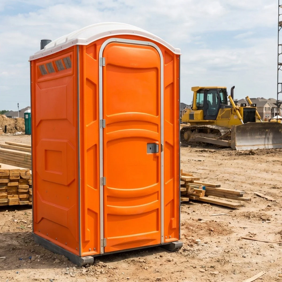Temporary construction fencing arranged around a busy project with construction toilets and fencing service in Pinecrest, FL.