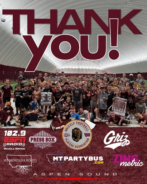 Campers and Griz players at the GFPA Youth Camp