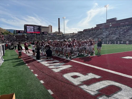 The Griz gathered in the end zone at Washington-Grizzly Stadium