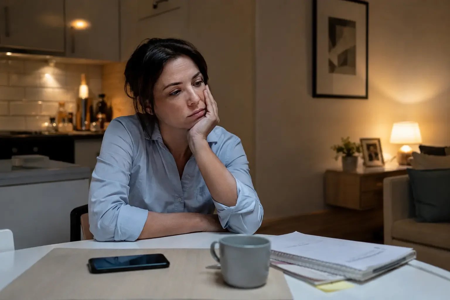 Persona adulta al final del día en casa