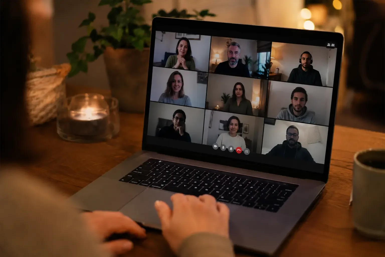 Videollamada grupal cálida y discreta