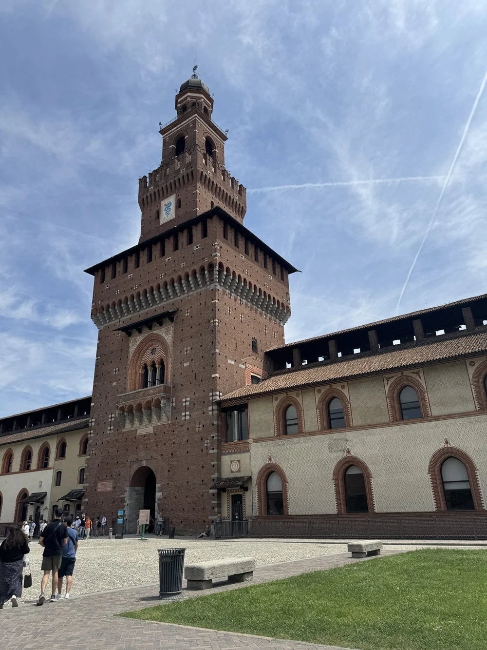 Filarete Tower and courtyard at Castello Sforzesco in Milan, Italy