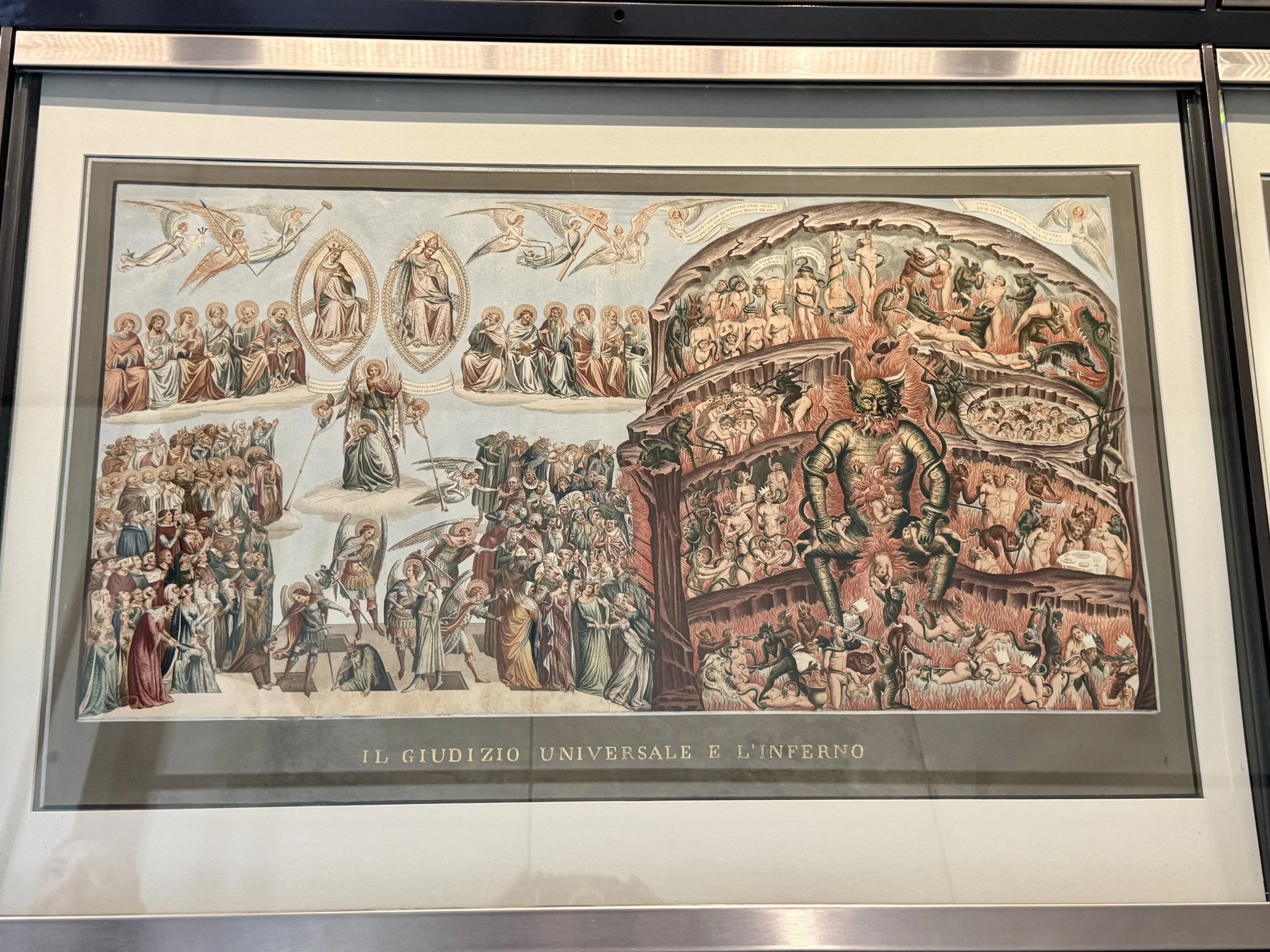 Historic Last Judgment and Hell artwork displayed in the Museum of the Sinopias.