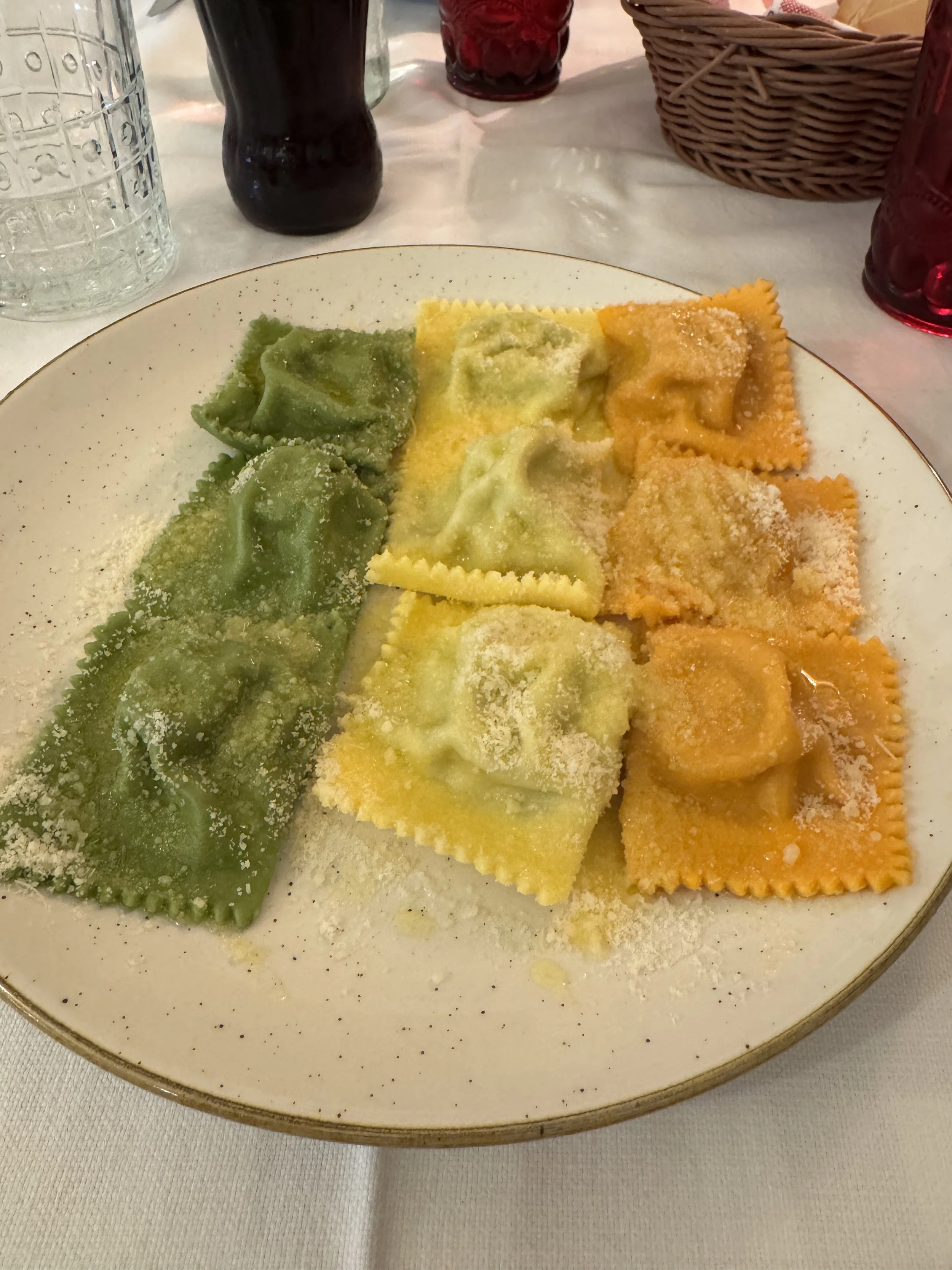 Colorful tortelli served in Parma