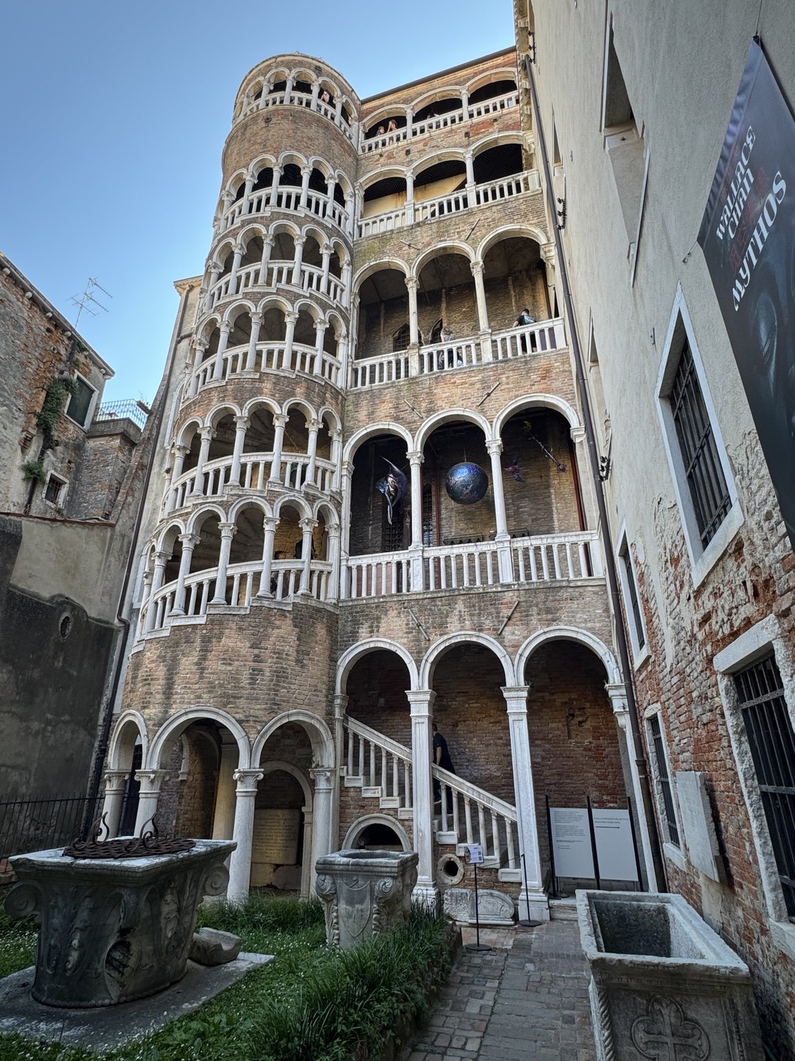 Spiral arcade and courtyard of Palazzo Contarini del Bovolo in Venice.
