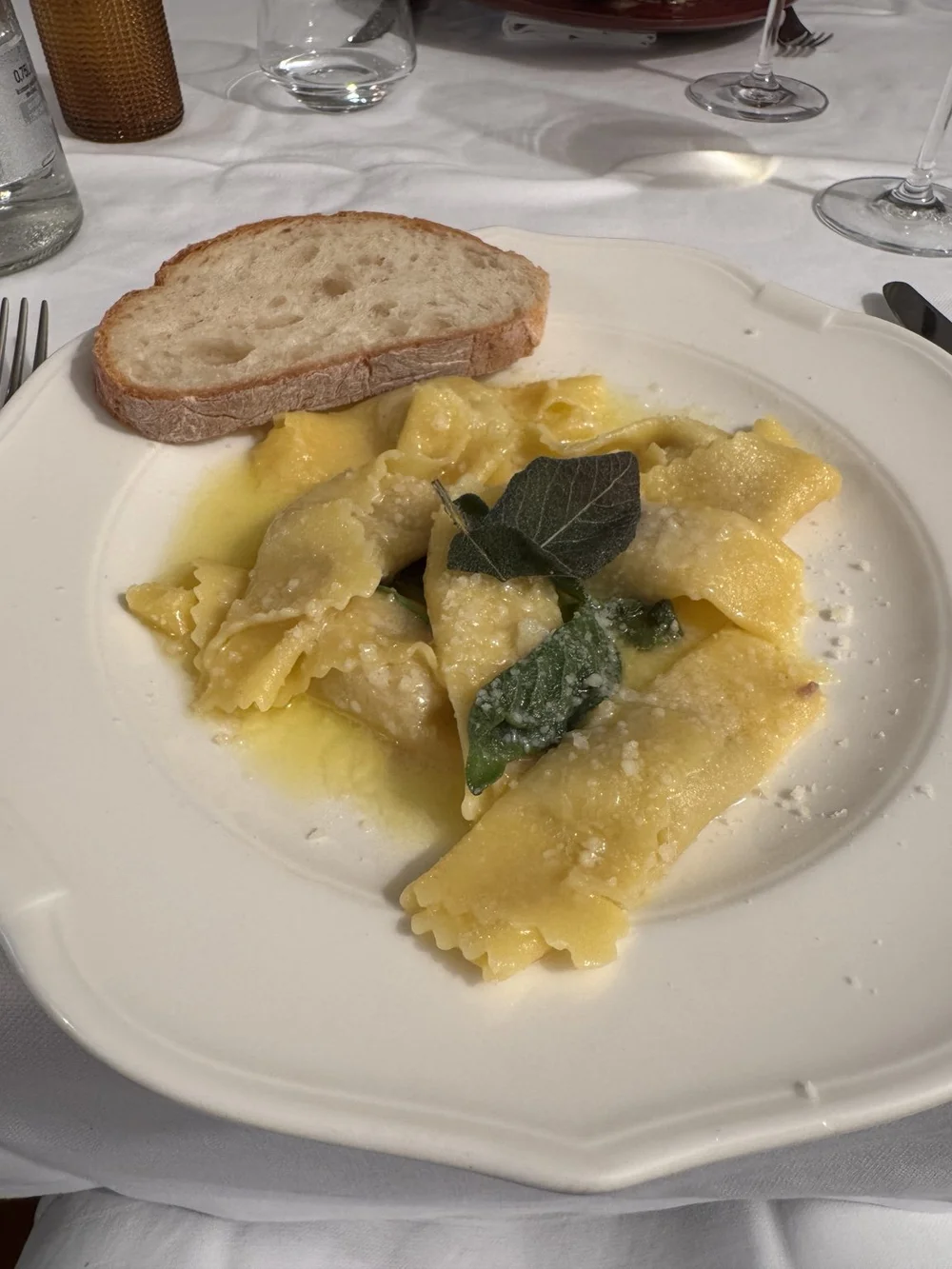 Beef ravioli with sage and butter at Selva Capuzza restaurant in Lombardy