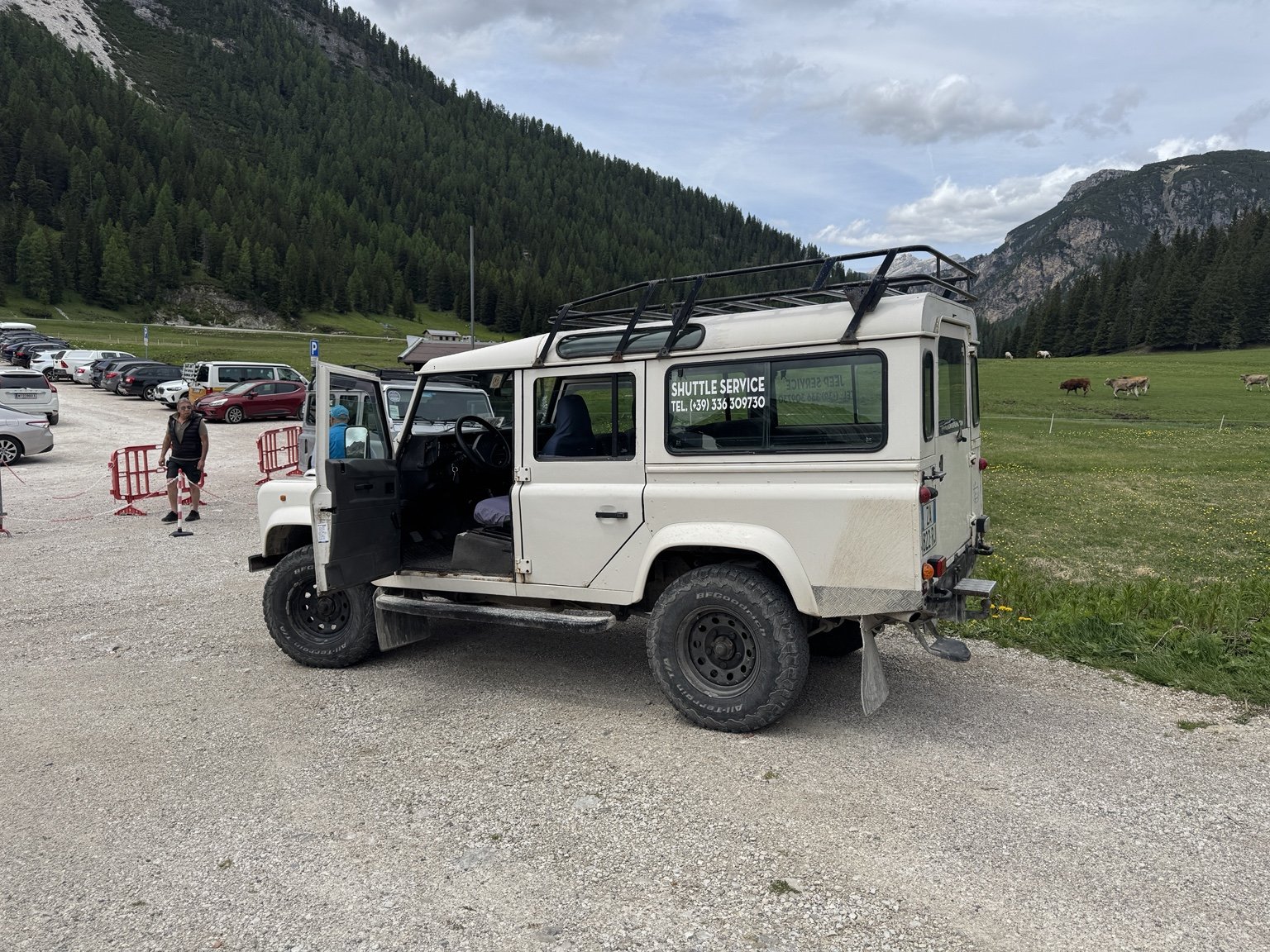 White Jeep shuttle used to reach the Monte Piana World War I open-air museum.