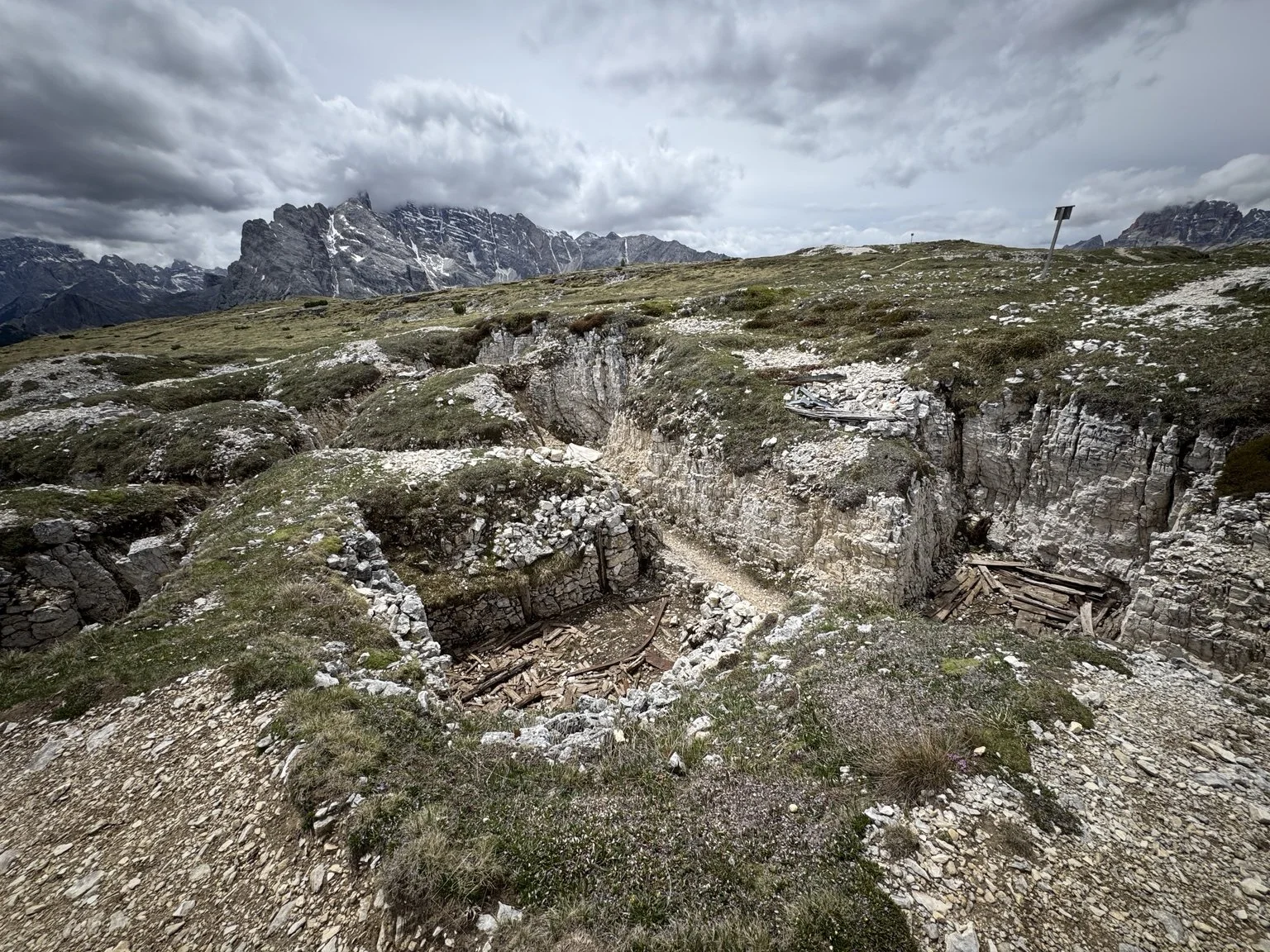 Restored World War I trenches and stone defensive positions on Monte Piana.