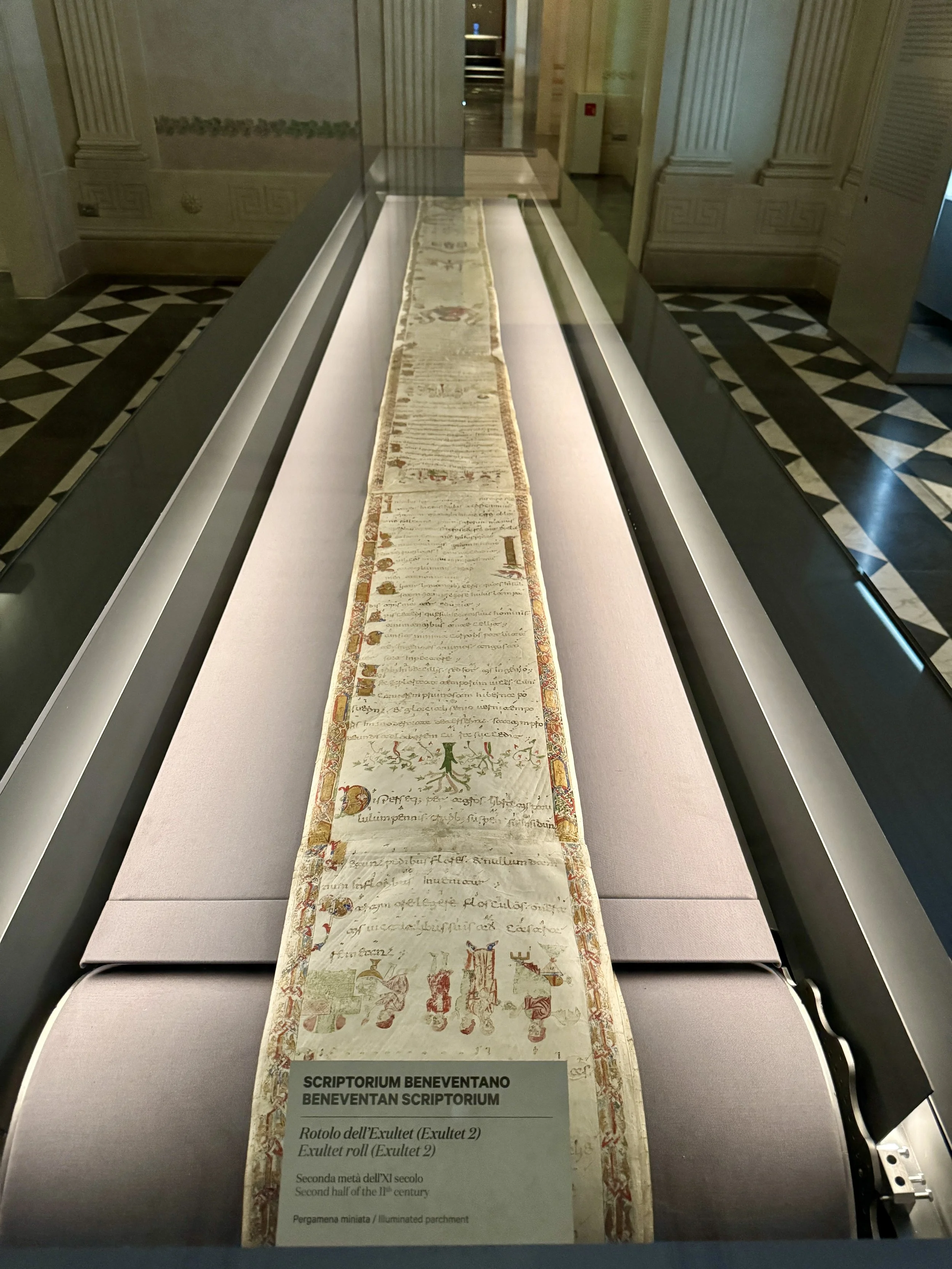 Long illuminated Exultet scroll displayed in Pisa’s Duomo Museum
