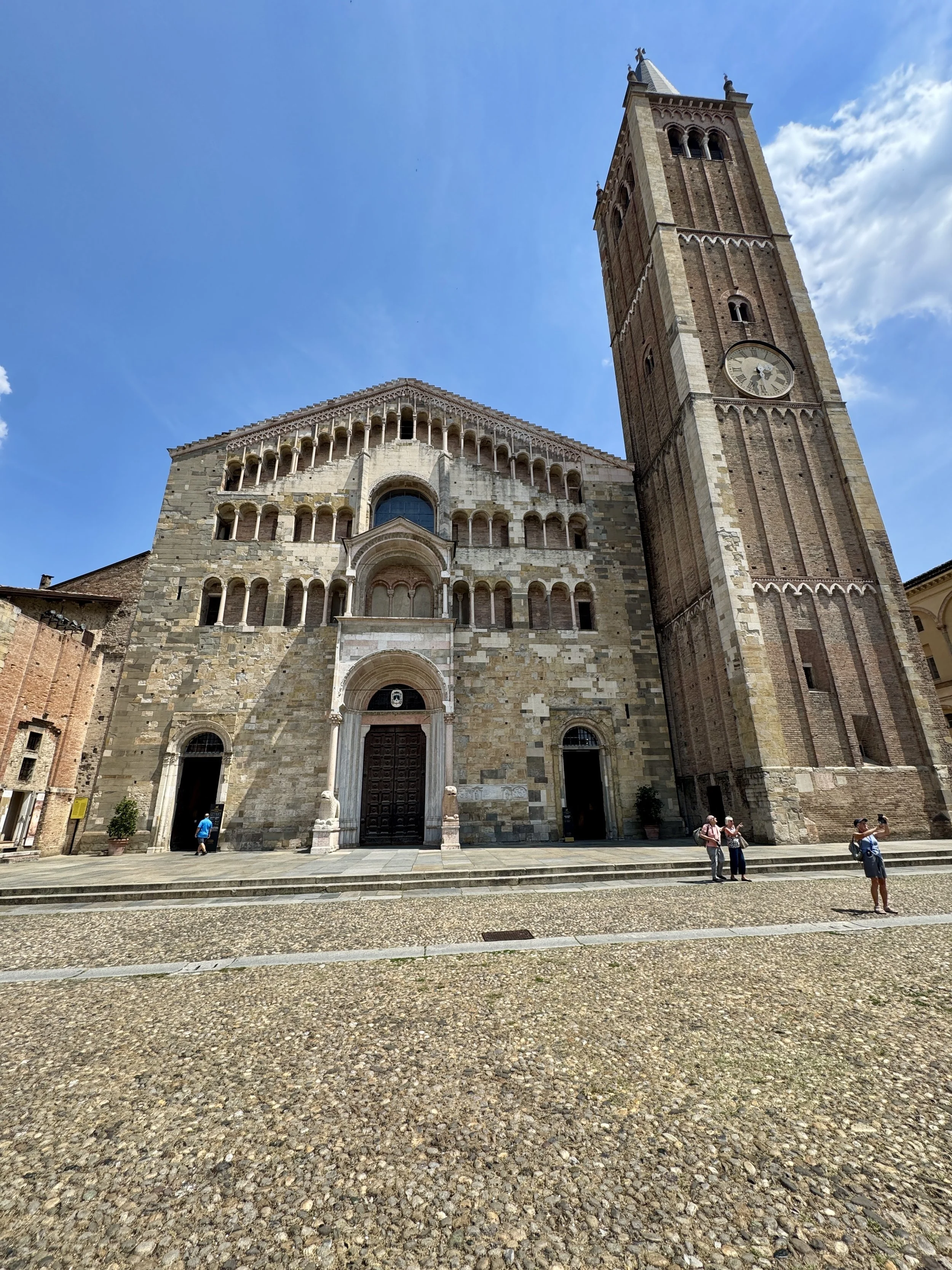 Facade and bell tower of Parma Cathedral