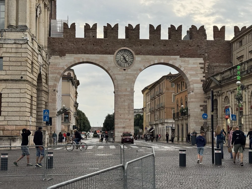 Portoni della Brà medieval arches and clock at the entrance to Verona's historic center