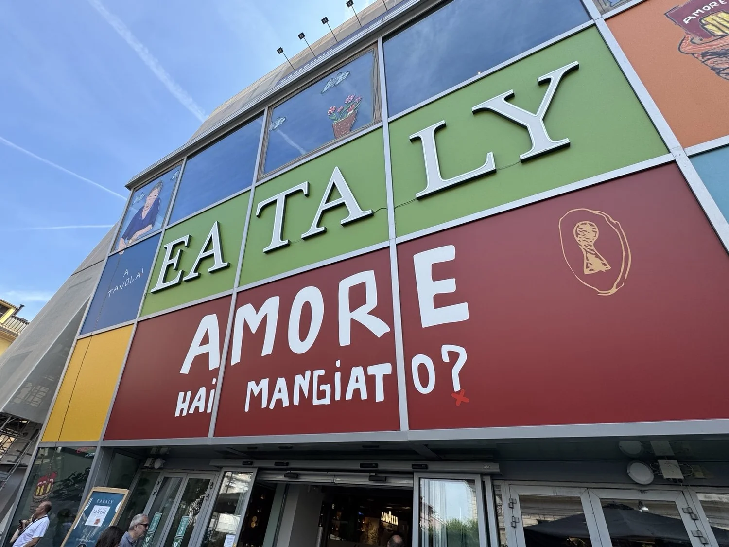 Colorful exterior entrance of Eataly Milano Smeraldo in Milan, Italy