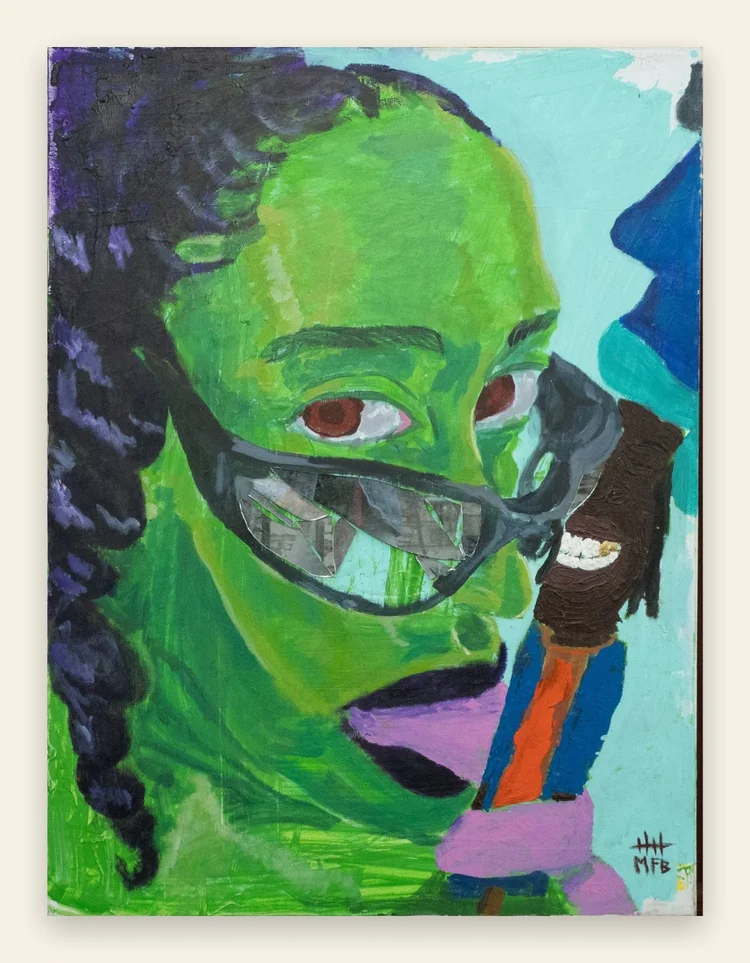 Green-toned portrait with glasses