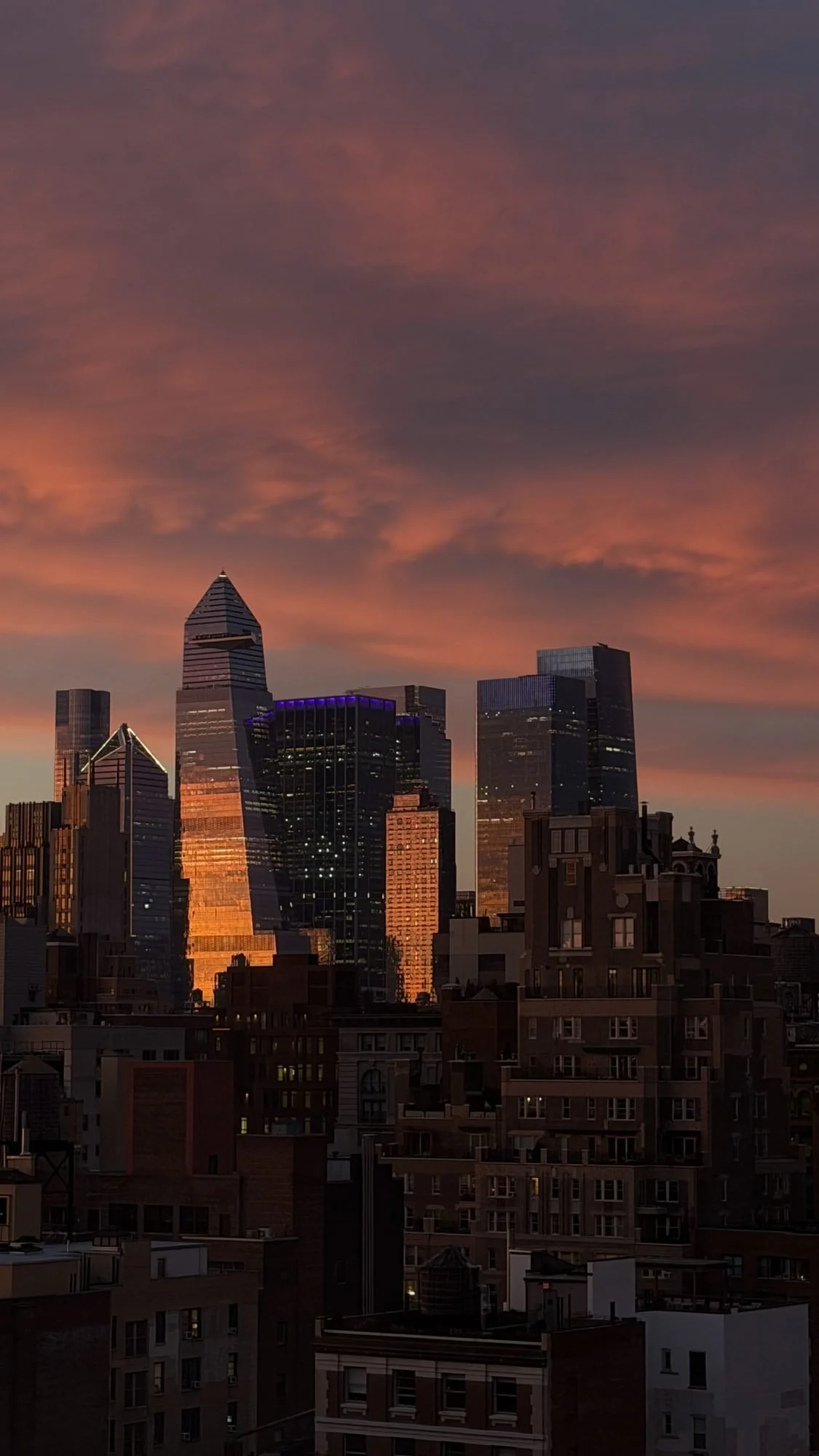 New York City skyline at sunset