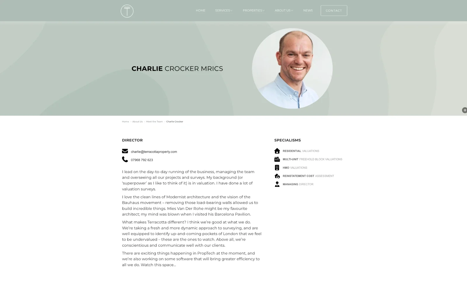 Charlie Crocker profile page on the Terracotta site