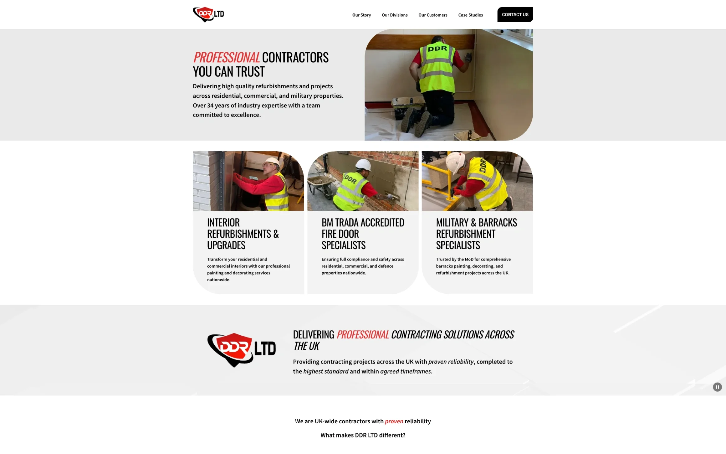 DDR Limited website homepage. Full Squarespace build for a specialist UK decorating contractor, designed and built by AUSTIN_SPACE