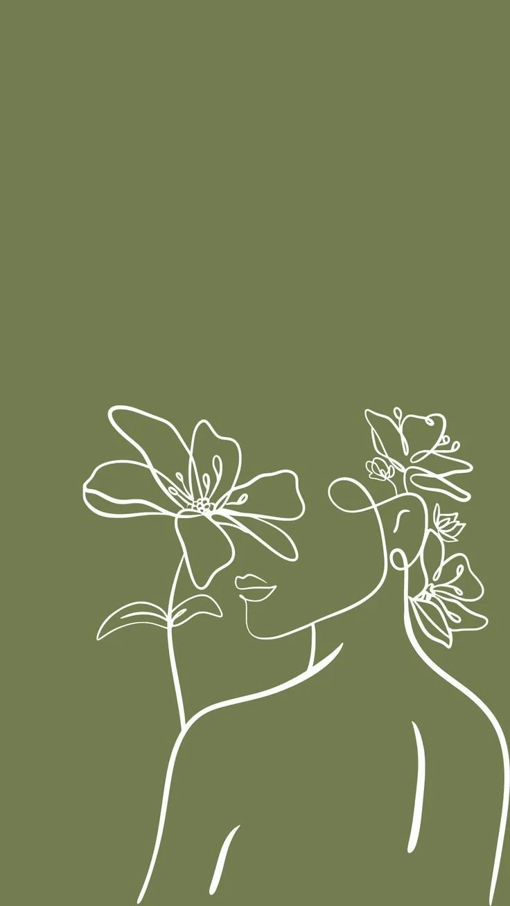 Line drawing of a woman's profile surrounded by flowers