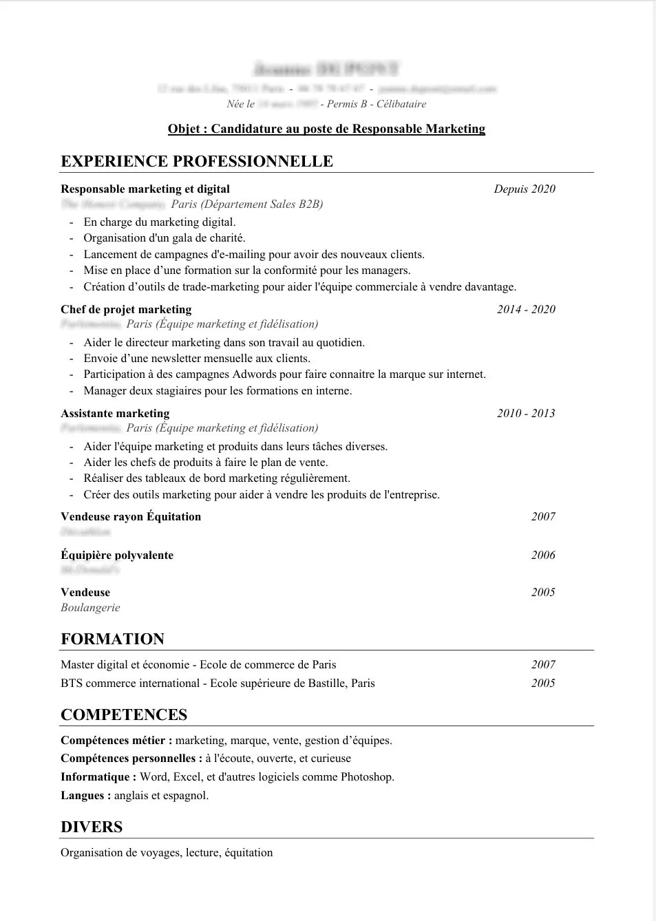 CV avant