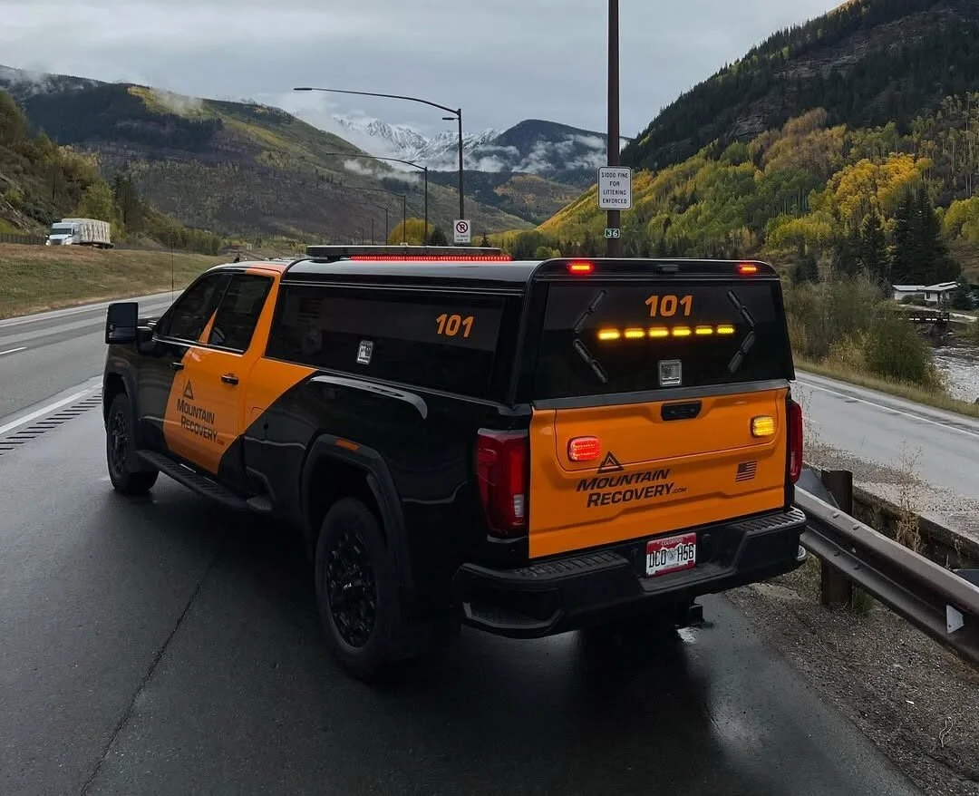 Mountain Recovery roadside assistance vehicle near Vail, Colorado