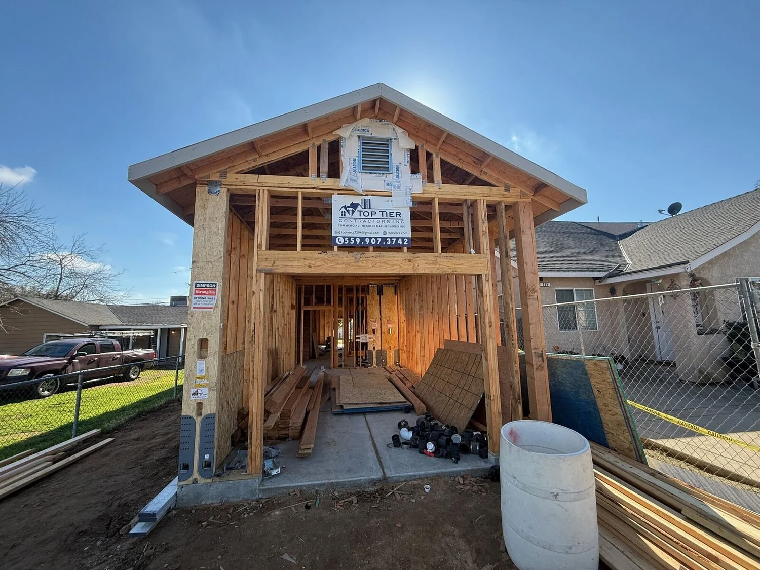 Two-story custom home framed and under roof — Fresno, CA