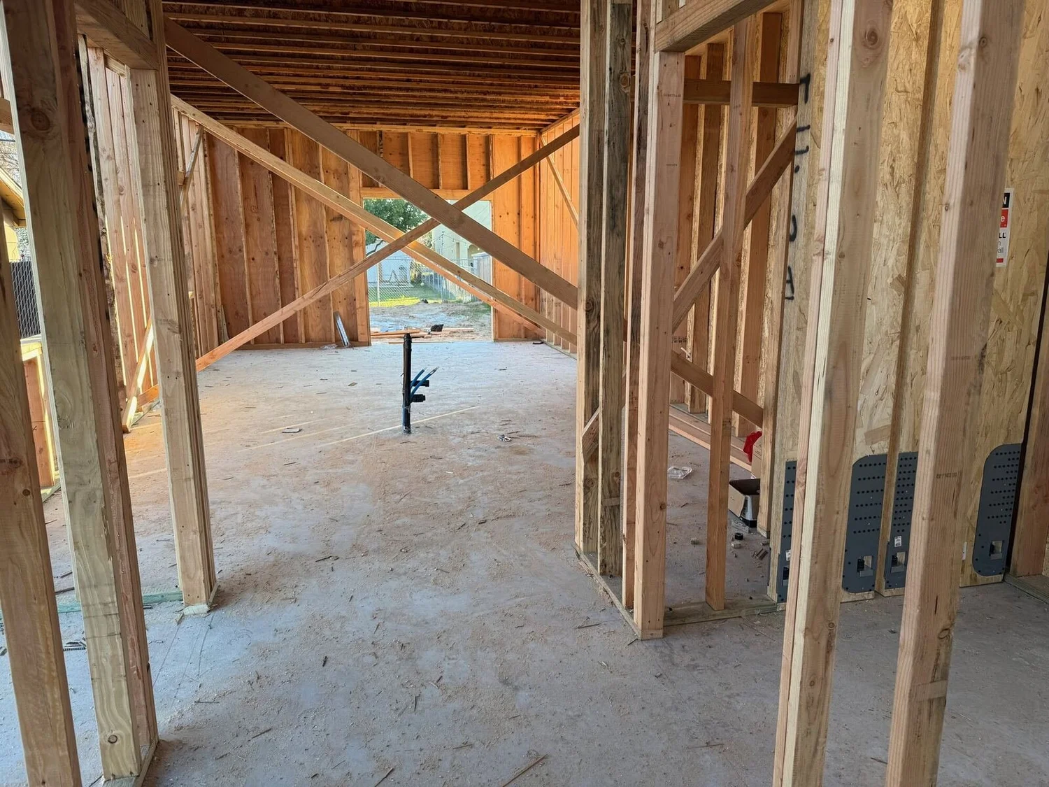 Interior wall framing with bracing — custom home, Fresno, CA